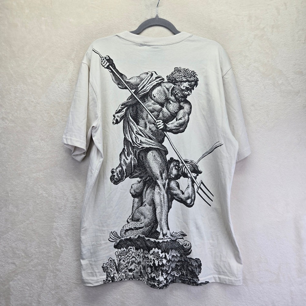 NWOT Rebel Vengeance Rebel Archives Graphic Tee Men XL Cream Poseidon Streetwear